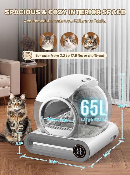 Automatic Litter Box, 65L+9L Extra Large, APP Control, Deodorization, 3 Rolls - Image 2
