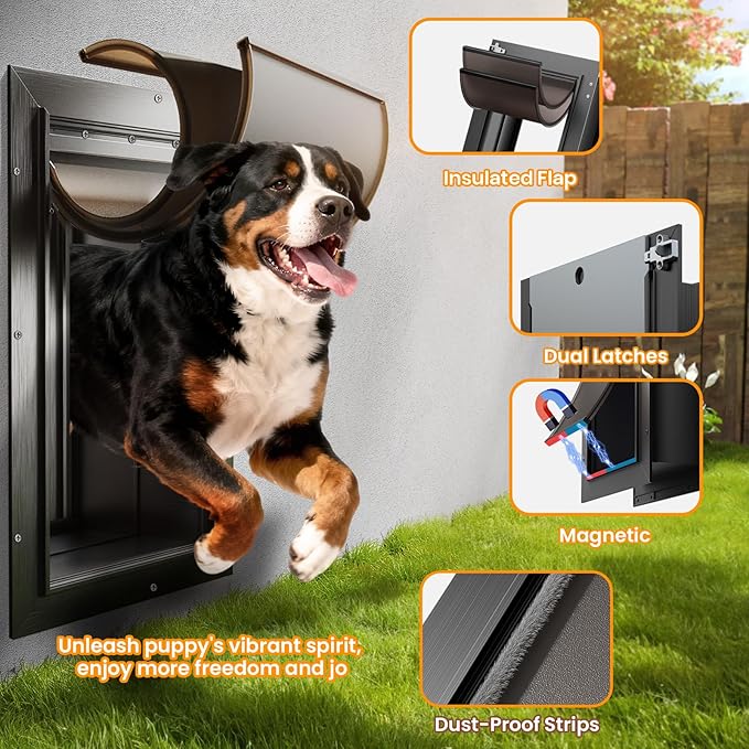 XL Dog Door for Wall, All Aluminum Extra Large Dog Door, Heavy Duty Pet Door - Image 3