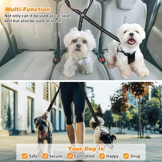 BWOGUE Double Dog Cat Seat Belts, Car Headrest Restraint Adjustable Travel Leash - Image 6