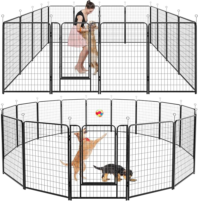 Dog Playpen Outdoor Extra Wide 16 Piece Panels Heavy Duty Dog Fence 50" Height by Committedtobetterpetlife