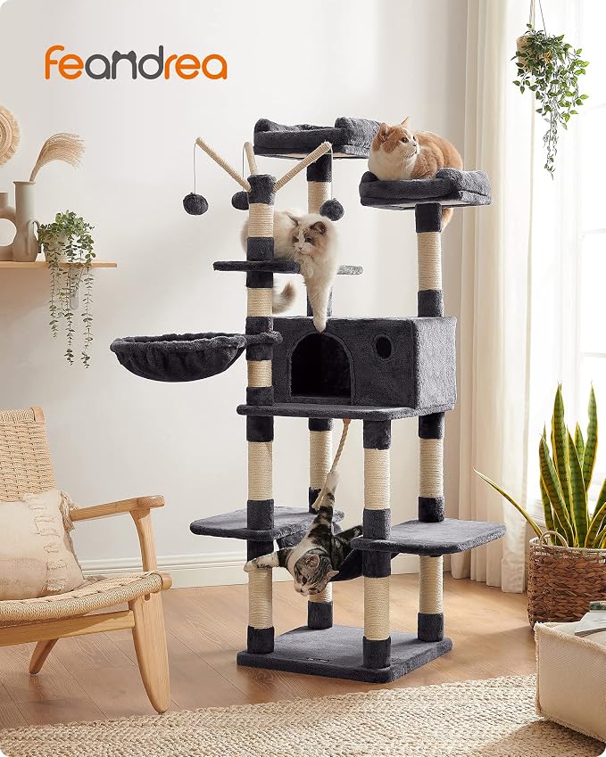 FEANDREA Cat Tree, Large Cat Tower, 64.6 Inches, Cat Activity Center - Image 2