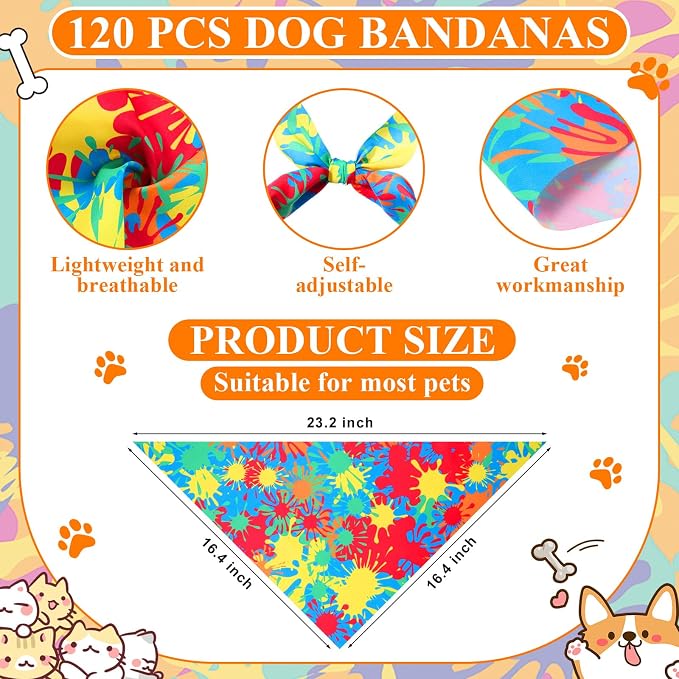Sanwuta 120 Pcs Rainbow Tie Dye Dog Bandanas - Image 2
