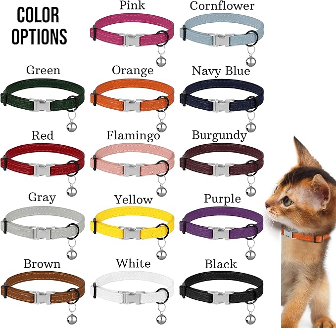 Leather Cat Collar with Buckle and Removable Bell - Image 4
