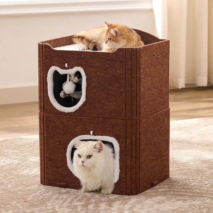 Joydeco Cat House for Indoor Cats, 2 Story Scratch Resistant Felt Cat Condo by JOYDECO