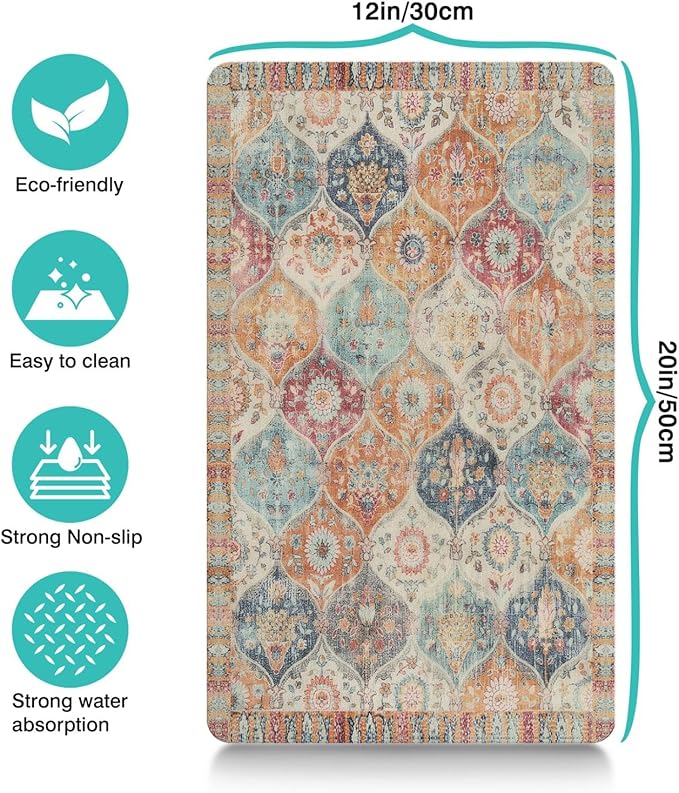 Moroccan Trellis Dog Food & Water Mat, Mexican Talavera Boho Colorful Pet - Image 6