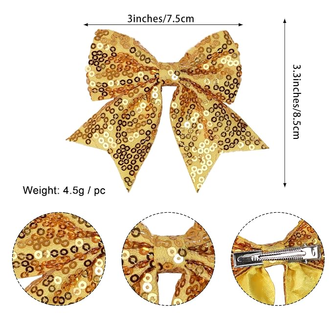 3-inch Sequined Bow Hair Clips For Baby Girls, Kids and Young Women Birthday - Image 3