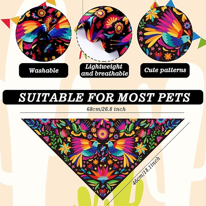 Whaline 2Pcs Mexican Dog Bandana Cinco De Mayo Fiesta Cotton Pet Scarf - Image 2