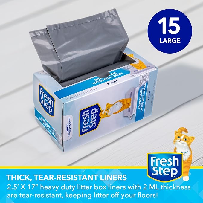 Fresh Step Drawstring Cat Litter Box Liners, Unscented Heavy Duty Kitty Litter - Image 2