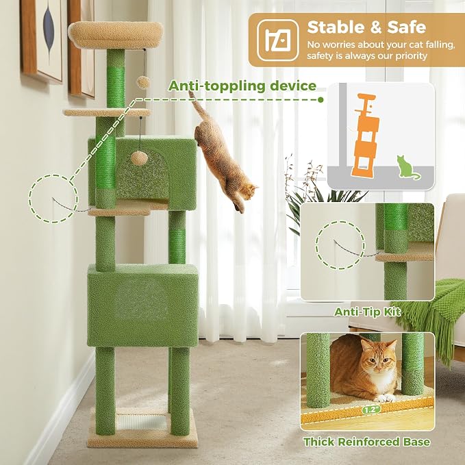Cactus Cat Tree, 62-Inch Large Cat Tower - Image 6