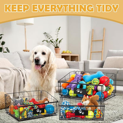 Mimorou 3 Pack Metal Dog Toy Baskets Multi-sized Foldable Dog Toy Bins Box - Image 5