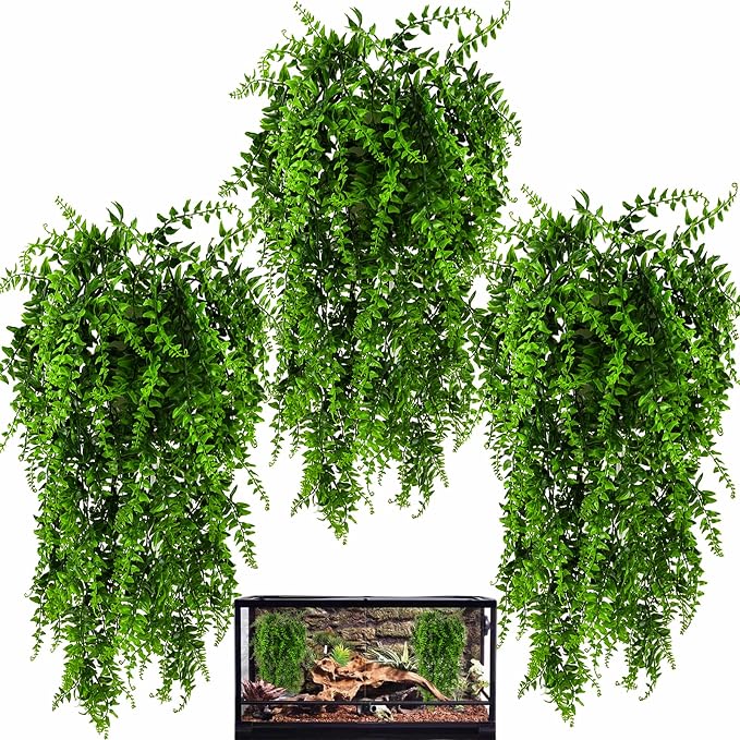 HERCOCCI 3 Pack Reptile Plants, Terrarium Hanging Plants Vines Artificial by HERCOCCI