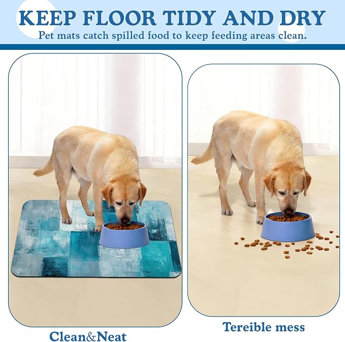 Blue Teal Dog Cat Food Mat–Christmas Stocking Absorbent Waterproof Placemat - Image 5