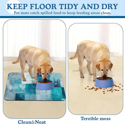 Blue Teal Dog Cat Food Mat–Christmas Stocking Absorbent Waterproof Placemat - Image 5