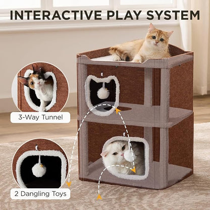 Joydeco Cat House for Indoor Cats, 2 Story Scratch Resistant Felt Cat Condo - Image 3