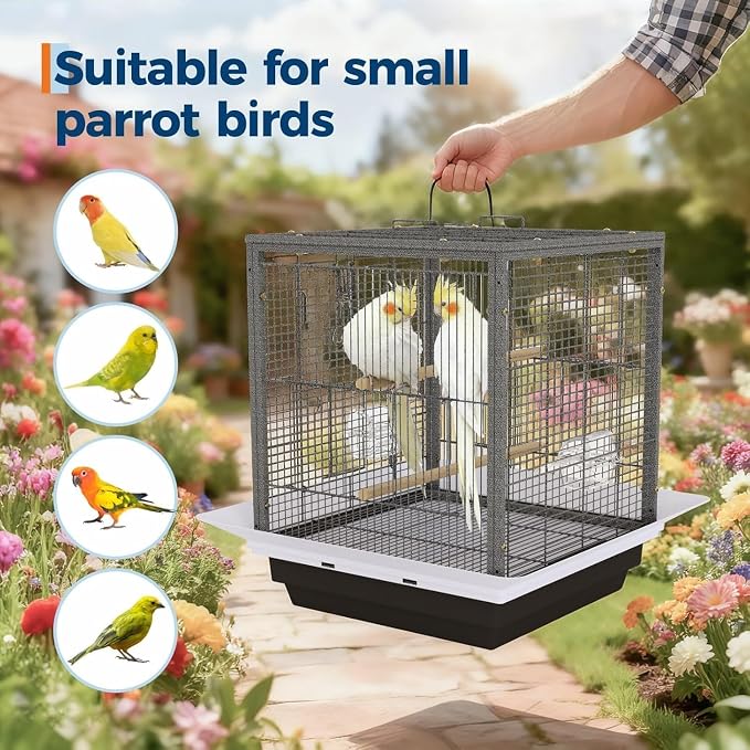 Bird Flight Cage 16 x 16 x 20 Inch, Wrought Iron Parrot Cage - Image 8