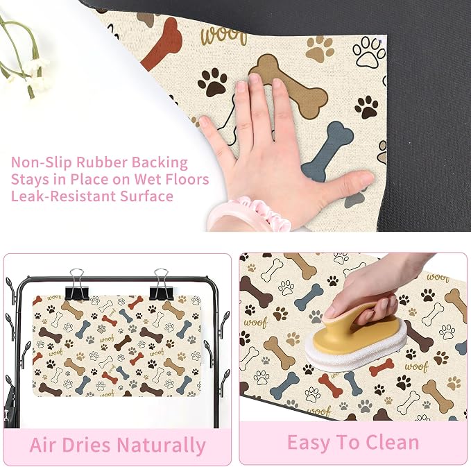 Dog Feeding Mat 20 x 12 Inch, Neutral Paw Bone Woof Dog Placemat Absorbent - Image 3
