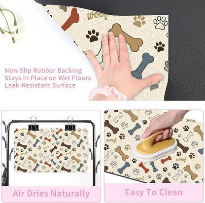 Dog Feeding Mat 20 x 12 Inch, Neutral Paw Bone Woof Dog Placemat Absorbent - Image 3