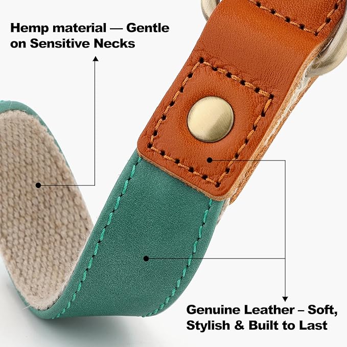 Plutus Pet Genuine Leather & Hemp Dog Collar – Adjustable Heavy Duty Pet Collar - Image 2