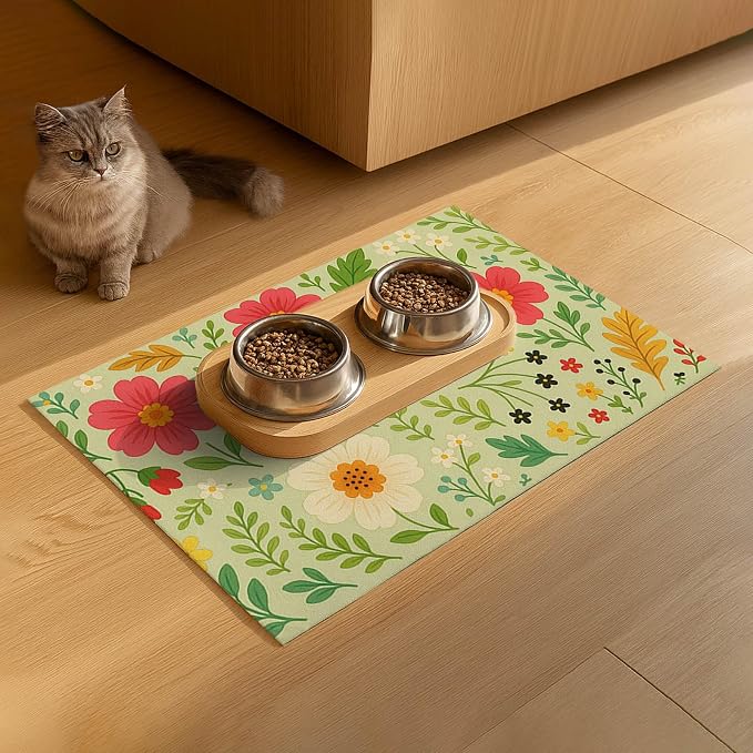 Absorbent Pet Feeding Mat Floral Design - Image 9