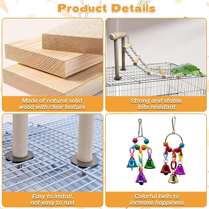 PINVNBY 3PCS Bird Ladder Bridge, Natural Wood Climbing Ladders Flexible Parrot - Image 4