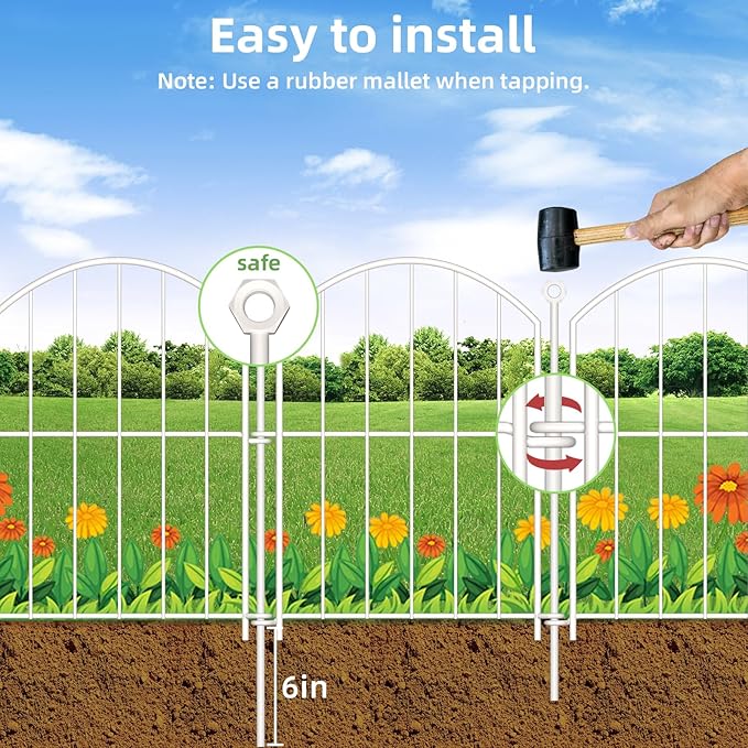 Decorative Garden Fence 17in x10ft, 10 Pack Rustproof Metal No Dig Fence Animal - Image 7