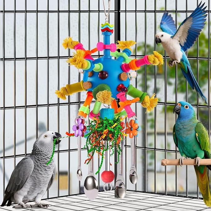 Parrot Toys Bird Toys Perch Pullable Stainless Steel Spoons Colorful Acrylic - Image 4