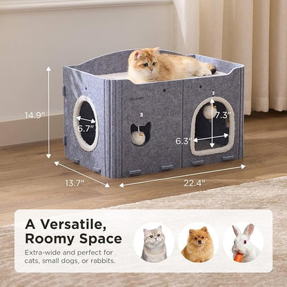 Joydeco Cat House for Indoor Cats, Extra Wide Scratch Resistant Felt Cat Condo - Image 6