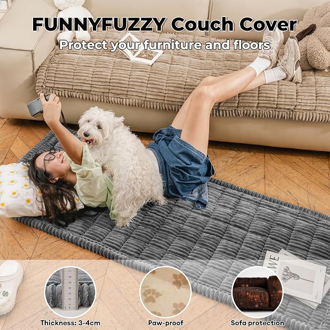 FUNNY FUZZY Pet Couch Covers for Sofa, Flannel Dog Couch Cover for Dogs Washable - Image 2