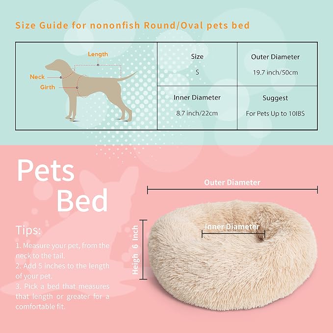 Calming Donut Dogs Beds for Small Dogs Washable, 19inch Fluffy Round Puppy Bed - Image 4