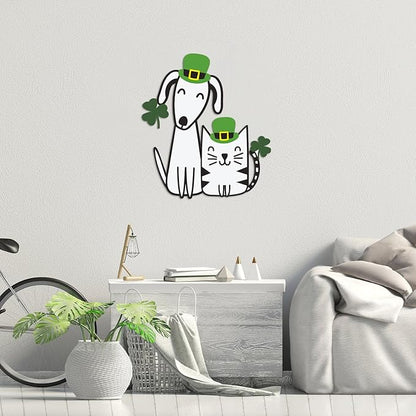 Fiwochic St Patrick's Dogs Cat Decorations Metal Shamrock Wall Art Irish Pet - Image 3
