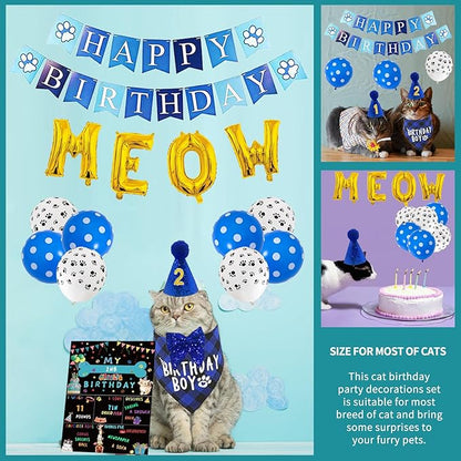 Cat Kitten Birthday Bandanas Cat Birthdays Party Supplies Party Hat Boy - Image 7
