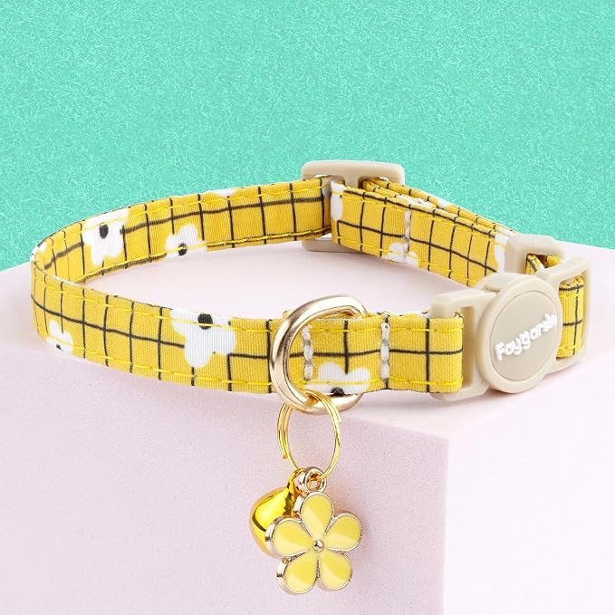 Faygarsle 2 Pack Striped Plaid Floral Pattern Cat Collars Breakaway Safety - Image 3