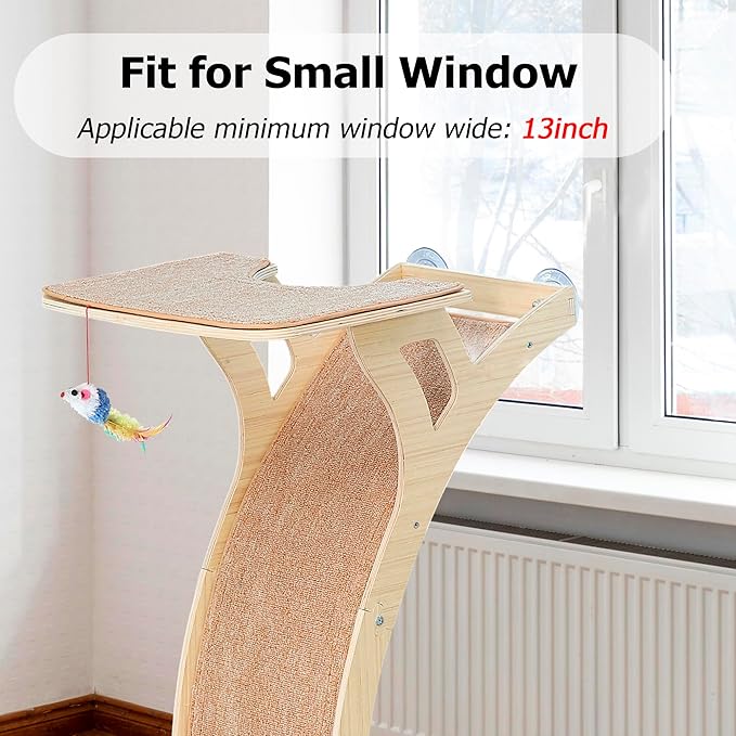 Cat Window Perch with Scratcher Ramp, Wood Kitty Bed - Image 3