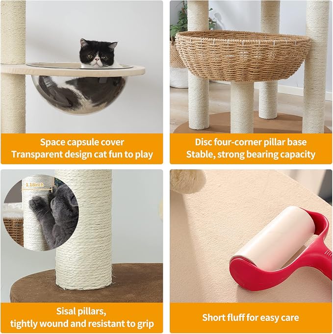 Modern Cat Tree Tower for Large Cats, Real Natural Sisal Luxury Cat Condo - Image 2