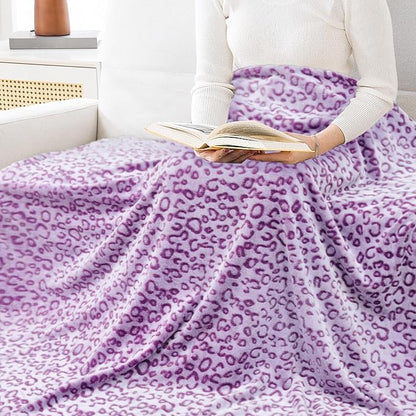 Bnuitland Purple Leopard Print Flannel Throw Blanket, 300 GSM Double Sided - Image 2
