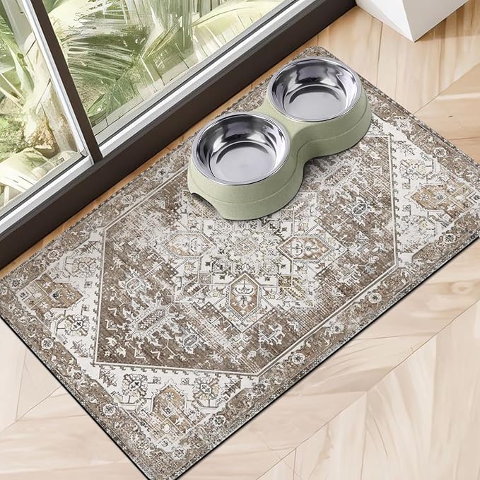 Dog Food Mats for Floors, Absorbent Dog Bowl Mat for Food and Water Dispenser by Cuslnox