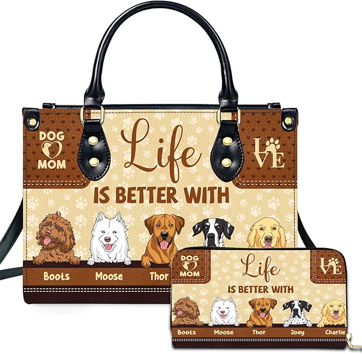 Personalized Pet Mom Leather Handbag – Custom Name Dog Cat Photo Purse by Encycom