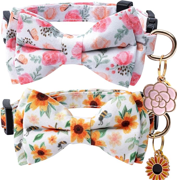2 Pack Cotton Cat Collar with Bow Tie and Bell by Unknown