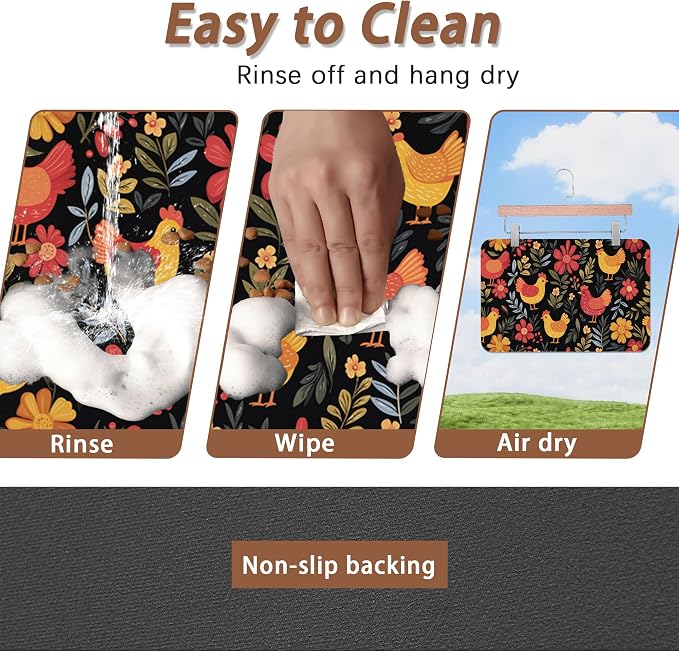 Chicken Rooster Hen Flower Meadow Dog Cat Food Mat, Absorbent Pet Feeding Mat - Image 4