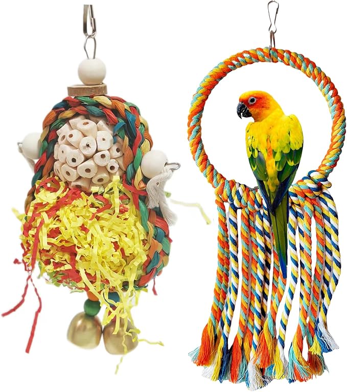 Bird Hoop Swing and Parakeet Toys, Natural Sola Balls and Shredding Hanging Toy by Birdsfavoriteropeswing