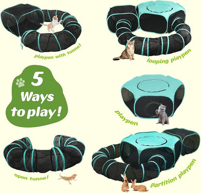 Large Outdoor Cat Enclosure Pop-Up Tent, Portable 3-in-1 Modular Pet Playpen - Image 4