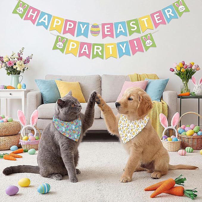 Abbylike 50 Pcs Easter Dog Bandanas Bulk Bunny Egg Carrot Bandanas - Image 4