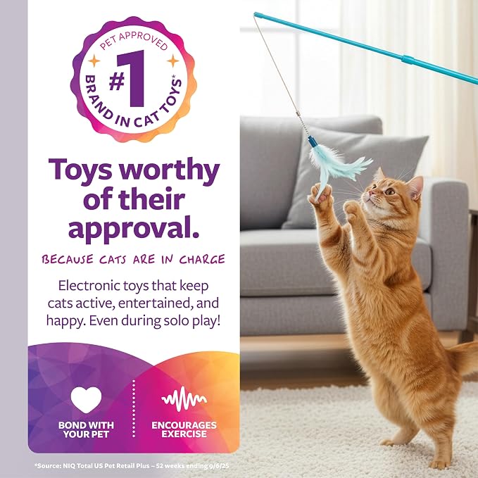 SmartyKat Frisky Flyer Feather Wand Cat Toy, Extendable Up to 24" - Image 2