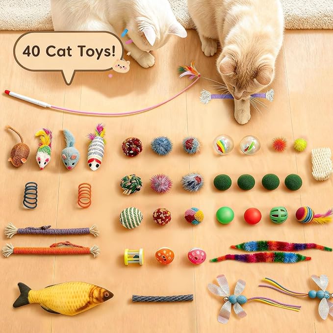 Cat Tunnel Bed with 40 Pcs Interactive Cat Toys, Cat Tube with Kitten Toys - Image 2
