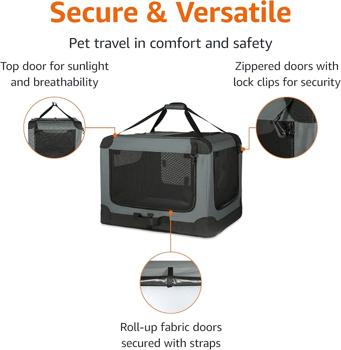 Amazon Basics 4-Door Portable Folding Soft Dog Crate, Collapsible Travel Kennel - Image 2