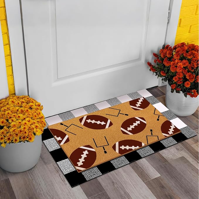 Tinideya 2 Pcs Football Theme Door Mat American Ball Design Welcome Non Slip - Image 7