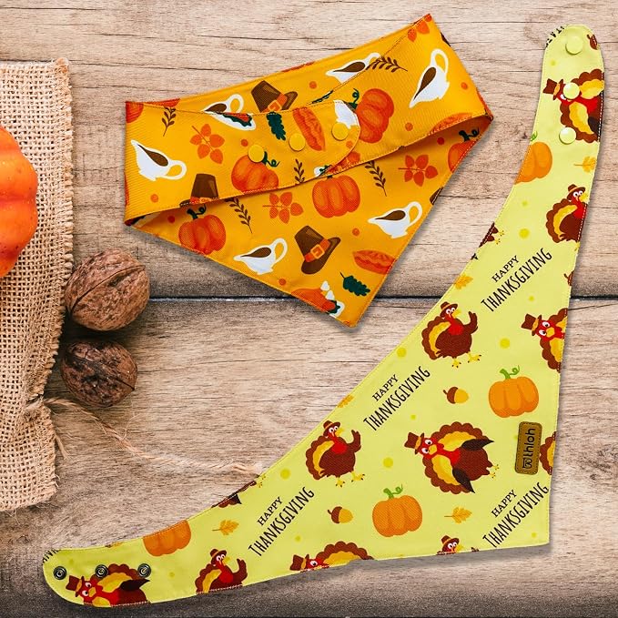 Thanksgiving Dog Bandanas with Snap Button, 2 Pack Adjustable Fall Bandanas - Image 6