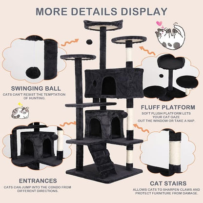 Heavy Duty Cat Tree Tower, Cat Condo, Hanging Ball, Dark Grey - Image 4