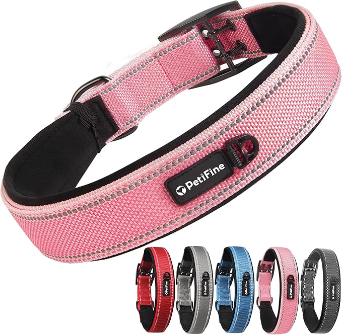 PetiFine Dog Collar for Large Dogs, Neoprene Padded and Adjustable, Reflective by PetiFine