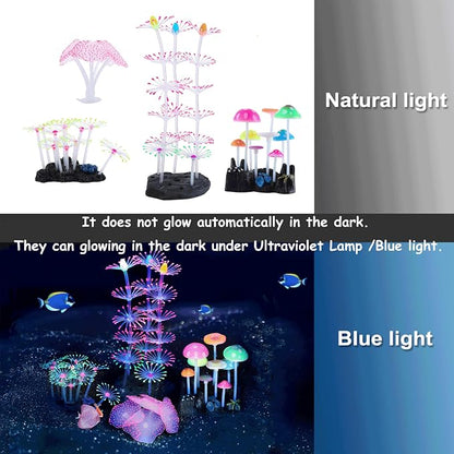Lpraer 4 Pack Glow Aquarium Decorations Coral Reef Glowing Mushroom Anemone - Image 3